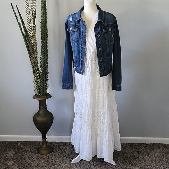 Roaman's Off White Eyelet and Knit Fully Lined Sleeveless Maxi Dress - Picture 4 of 15